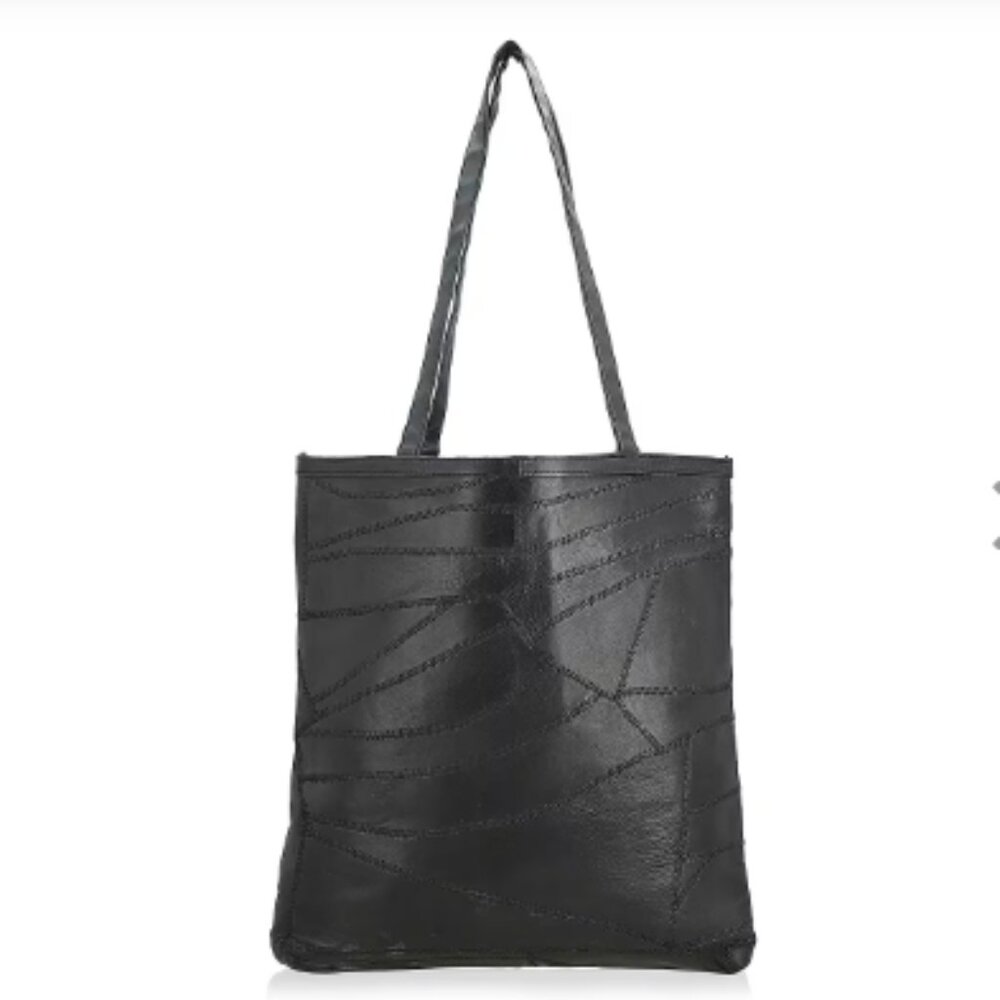 La Marey Black Genuine Leather Handbag with Matching Faux Shoulder Strap